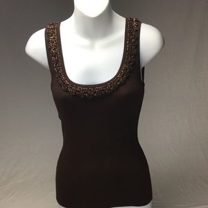 CACHÉ BROWN W/COPPER SEQUIN TRIM XS EXCELLENT